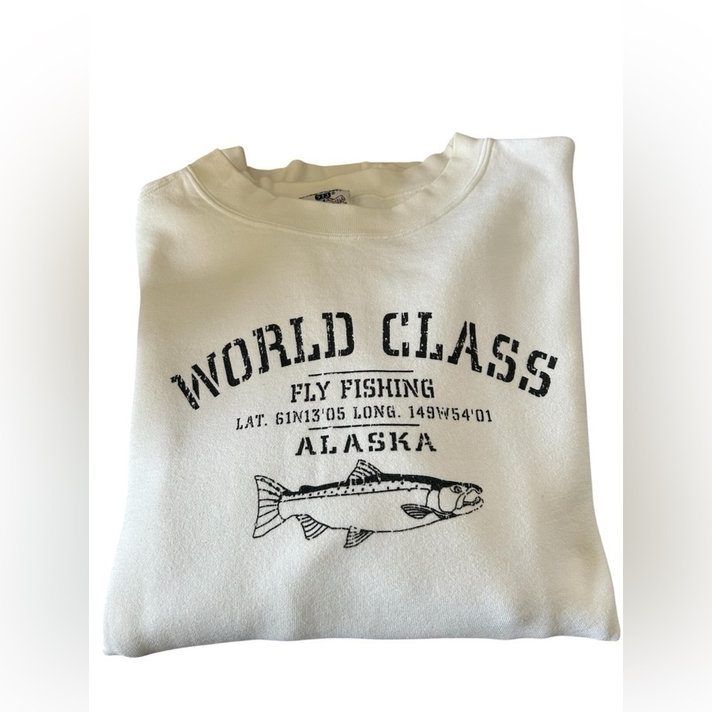 Oarsman World Class Fly Fishing Alaska Graphic Crewneck Sweatshirt Size Small
